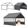 4' x 4' x 3.3' Outdoor Dog House Tent with 3-Sided Mesh Windows, Pet Shelter with Canopy and Ground Stakes, Gray