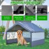 4' x 4' x 3.3' Outdoor Dog House Tent with 3-Sided Mesh Windows, Pet Shelter with Canopy and Ground Stakes, Gray