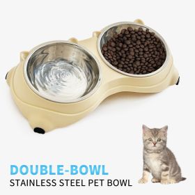 Double Stainless Steel Pet Bowl Set, Macaron Colors, Non-Slip Base And Easy To Clean For Cats And Dogs, Indoor And Outdoor Use (Color: Yellow)